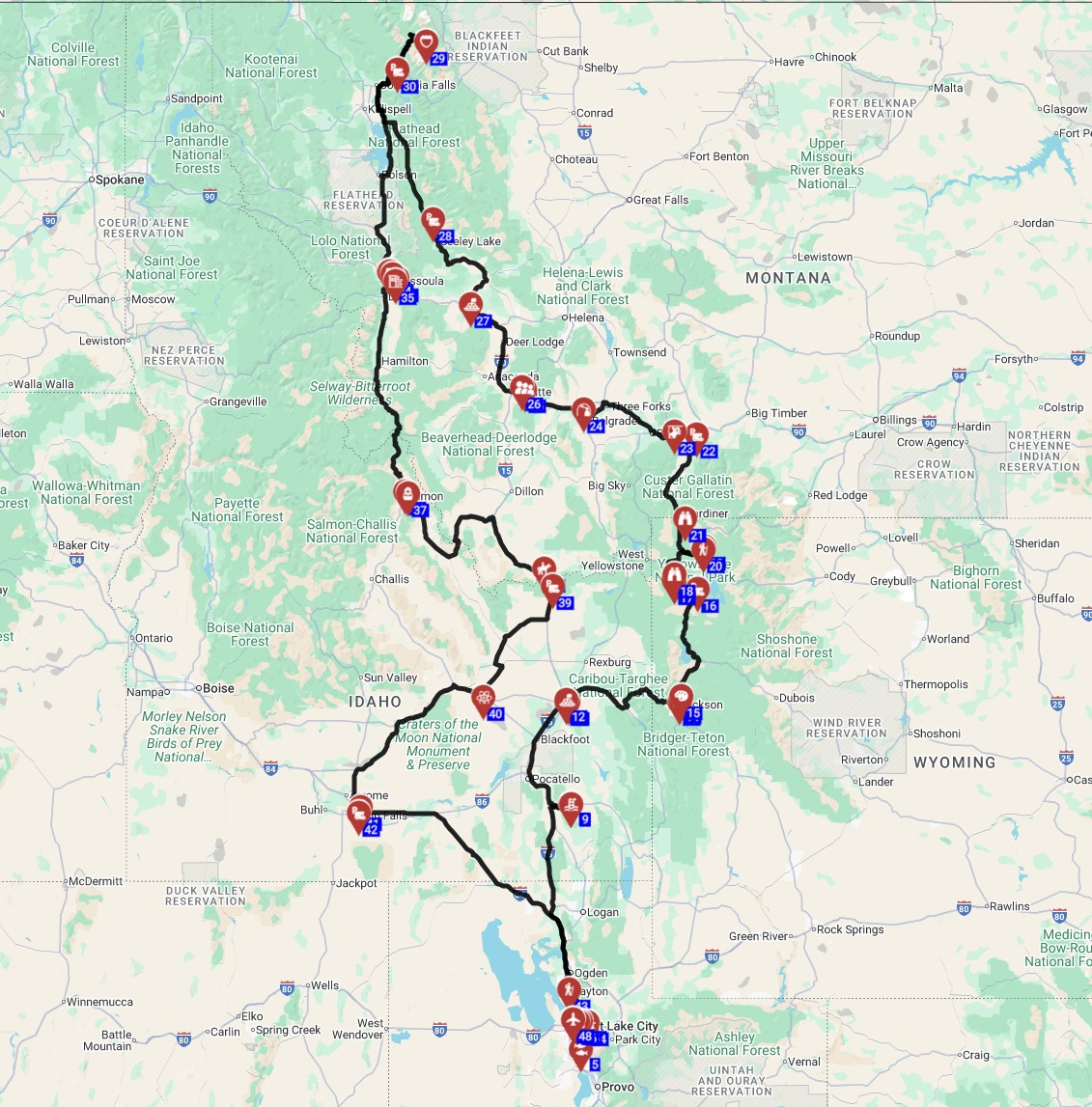 Map for Salt Lake City Round trip - The Rocky Mountain Time Machine